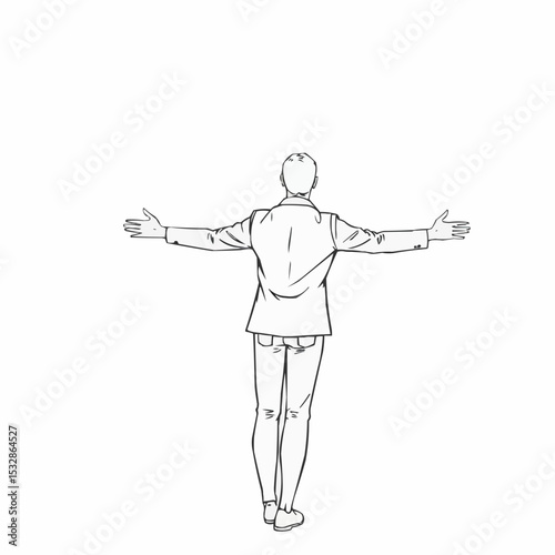 Drawing of a man with a greeting gesture.
