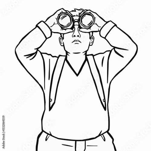 A man looks curiously through binocular.