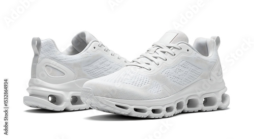 Pair of clean white running shoes with modern design, isolated on white background — perfect for fitness and lifestyle visuals without branding