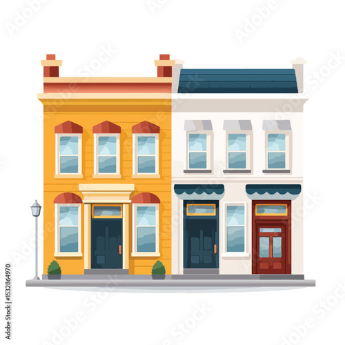 Modern and Traditional House Building Front Facades Vector Illustration