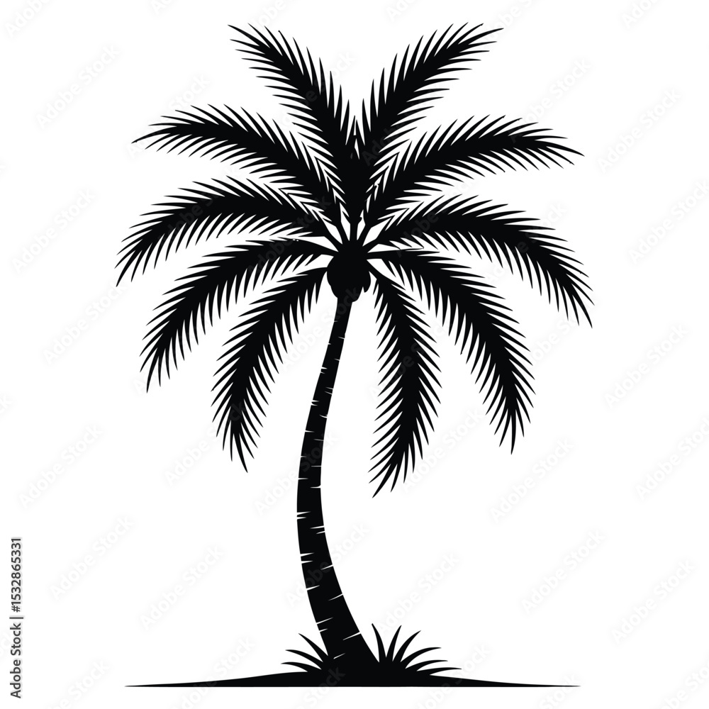 Obraz premium Flat Color Tropical Palm Tree Vector Art Design.