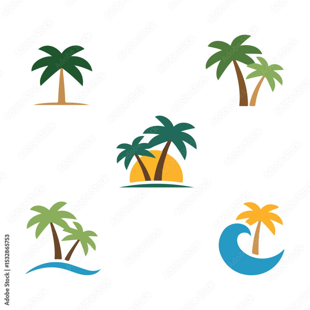 Fototapeta premium Tropical Palm Tree Set in Flat Design.