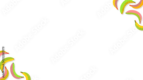 Vector art showing pastel banana clusters with halftone dots on transparent background, copy space