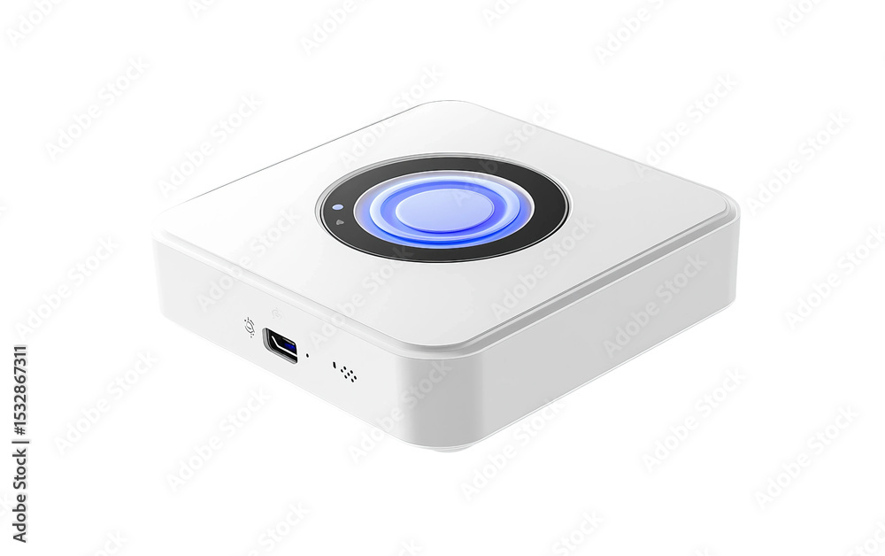 Obraz premium Smart ceiling fan controller device mounted on a square wall surface for modern home automation isolated on transparent background PNG