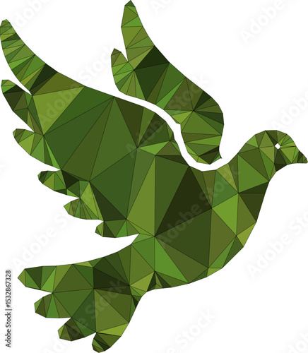 A stylized, polygon-shaped dove in flight.