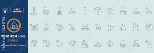 Big set of video conference line icons. Meeting, online, live, call etc. Editable stroke