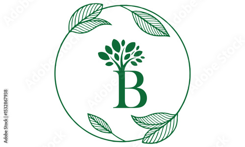 B Letter with Leaf Logo Vector