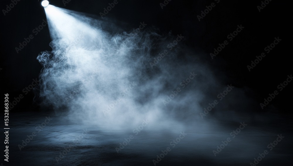 Fototapeta premium Dramatic White Spotlight Beam Cutting Through Smoke in Black and White
