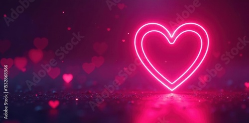Dreamy neon heart outlines, soft glow, romantic scene, illustration, magical