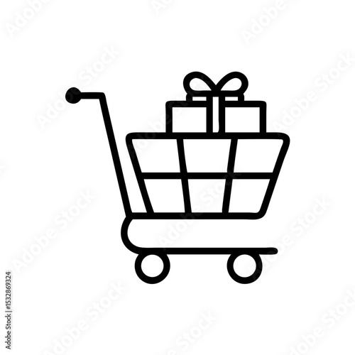 vector line art shopping cart with gifts on white background
