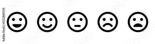 Feedback emoji icons vector. Good and bad emoticon signs. Happy and Sad reactions. Feedback or rating icon set, happy, neutral, sad, emojis. Vector illustration.