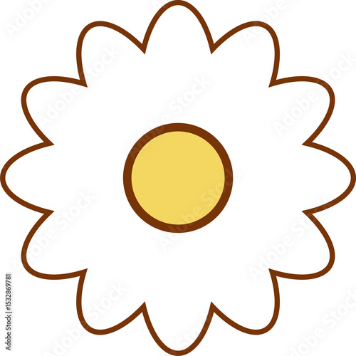 Fototapeta Naklejka Na Ścianę i Meble -  Flat design daisy is showing on transparent background with white petals, yellow center, copy space