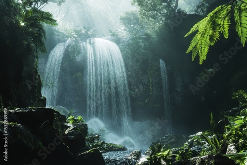 Flowing waterfall nestled in Tasmania's lush jungle wilderness, Tasmania wilderness nature Waterfall in jungle forest