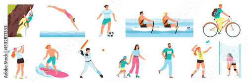 Cartoon flat hand-drawn vector illustrations of sports, athlete body movements, ball game illustrations, health and fitness poster templates, sports meeting web pages