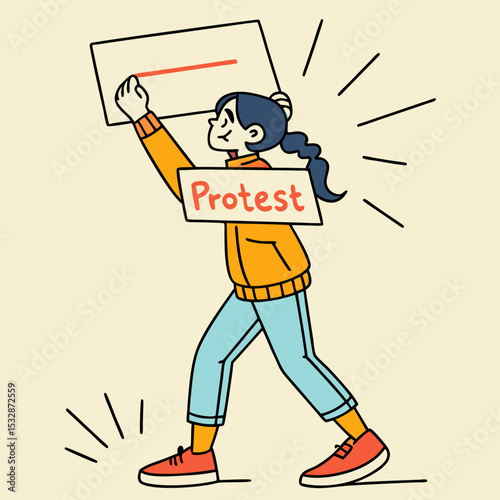 Dynamic illustration of a girl holding a sign that says "Protest," symbolizing activism and youth engagement