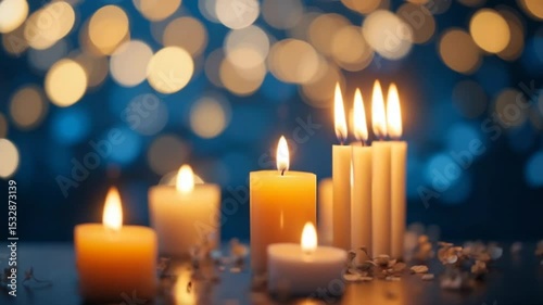 Beautiful Candles Burning with Bokeh Background, Perfect for Relaxation and Events