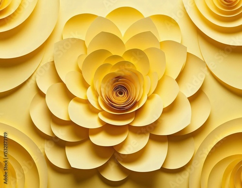 Abstract Yellow Paper Flower Spiral Pattern on Pale Yellow Background