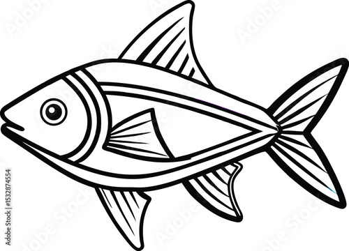 Neon tetra fish outline icon on transparent background