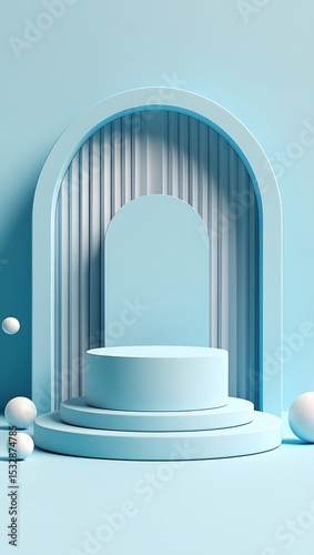 Elegant Pastel Blue Archway Product Display Podium Minimalist 3D Render