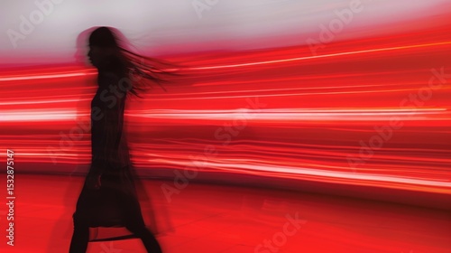 Silhouette of a woman in vibrant red lighting.
