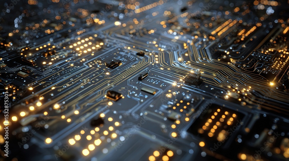 Obraz premium High-Tech Circuit Board with Glowing Pulses and Dynamic Lighting