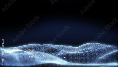 Futuristic Glow Blue Dynamic Wave With HUD Element Security Data Flow Communication DOF Illustration Background.