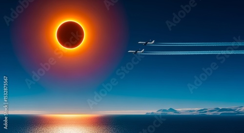 Total Solar Eclipse: Dramatic Celestial Event, Ocean Horizon, Atmospheric Phenomena, Space Science, Astronomy Photography