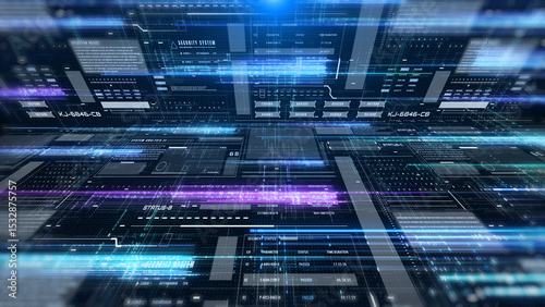 HUD futuristic with glow stream line data transfer communication cyber space dashboard. Digital technology big data analysis illustration platform.