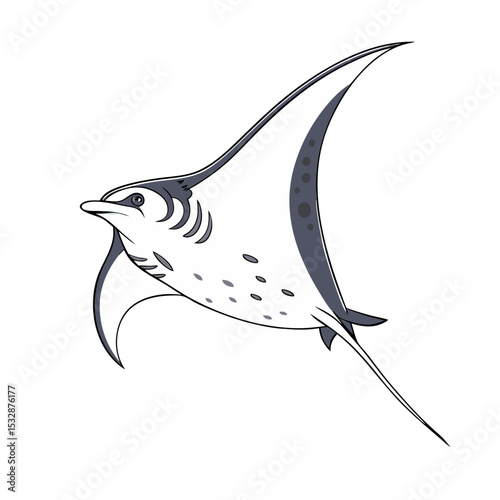 Stylized manta ray swimming gracefully in a clear background with no background