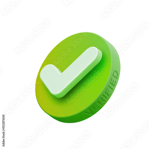 Verified check mark icon green illustration for approval success and task completion confirmation 3d render