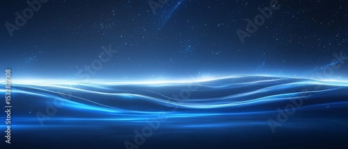 Abstract futuristic space landscape with glowing waves and starlit sky