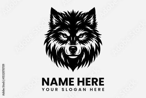 Detailed black vector wolf head logo with intense eyes and textured fur representing untamed strength and wild spirit