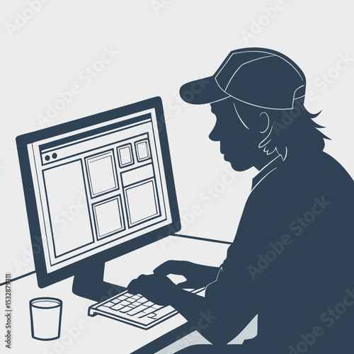 Silhouette of a freelancer managing multiple screens