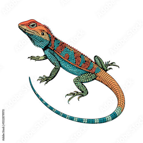 A colorful vector lizard design, white background.