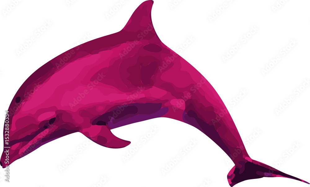 Obraz premium Stylized dolphin is swimming in flat design with magenta pink gradients, transparent background