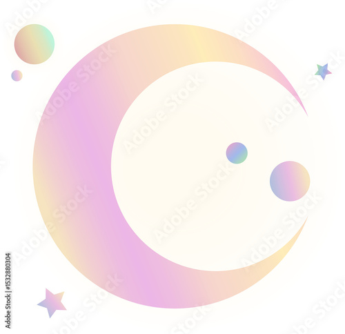 Fototapeta Naklejka Na Ścianę i Meble -  Abstract planet rotating in transparent digital art with pastel ring, orbiting circles, star shapes