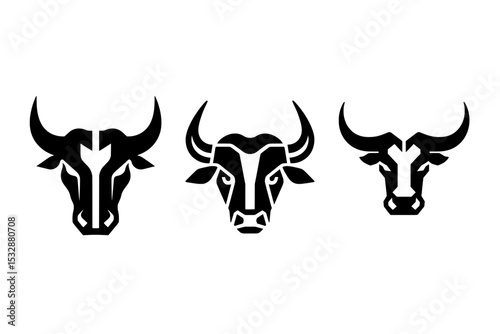 Three Bull / Ox Head Silhouettes - Strong Animal Logos