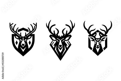 Three Geometric Deer / Stag Head Logos - Forestry and Wildlife Symbols