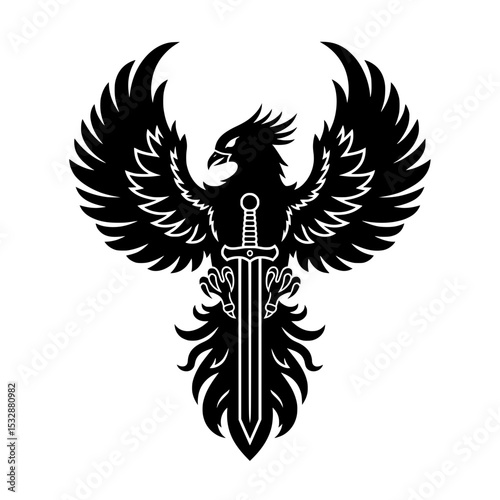 Phoenix with Sword Logo - Symbol of Strength and Rebirth