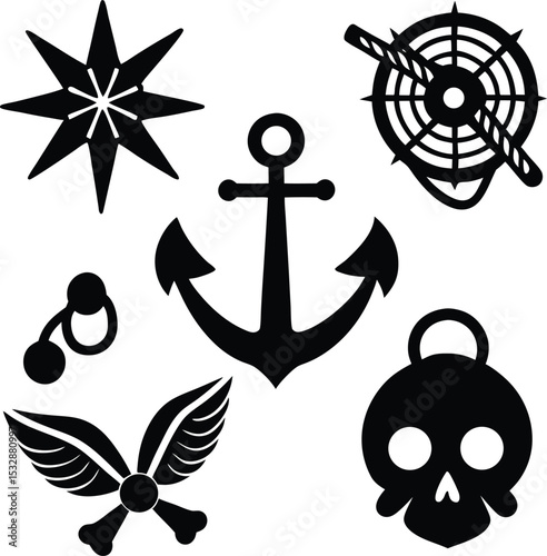 Multiple Small Icons Like Rope Anchor Ship Wheel Sailing Collection