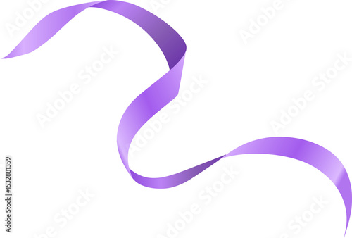 Purple satin ribbon is floating and twisting in transparent space, flat vector illustration