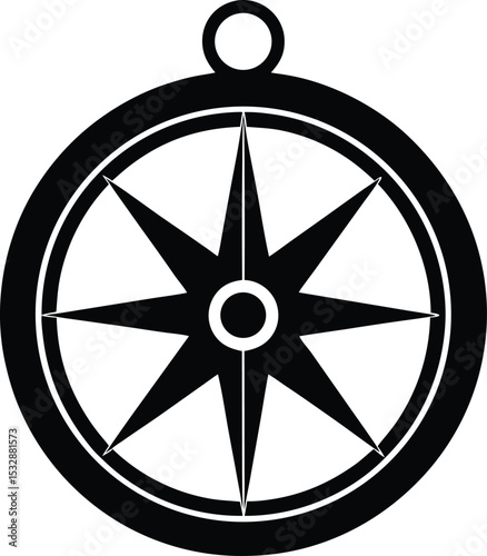 Silhouette of a Compass Device with Pointer and Ring Navigation Tool