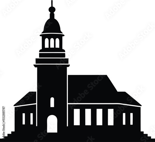 Silhouette of a Customs Building with Small Tower Border Control