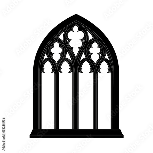 Gothic Arch Window Frame – Medieval Architectural Element Isolated on Transparent Background