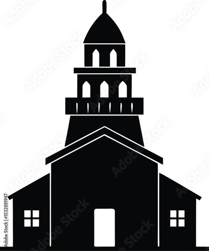 Silhouette of a Customs Building with Small Tower Trade Inspection