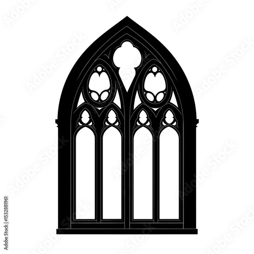 Gothic Arch Window Frame – Medieval Architectural Element Isolated on Transparent Background