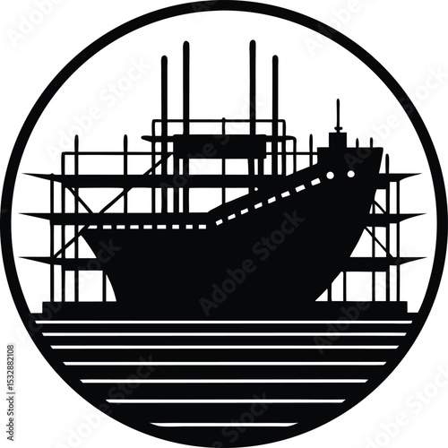 Silhouette of a Dry Dock with Scaffolding Around Ship Repair Yard