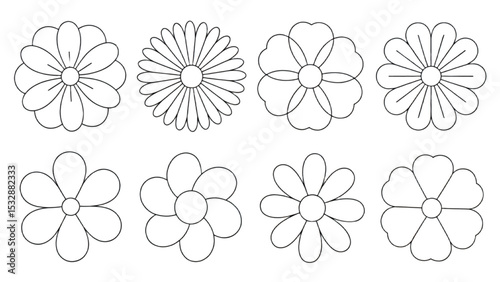 Hand-Drawn Flower Outline Set – Black and White Vector Illustration