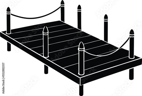 Silhouette of a Floating Dock with Railings and Ropes Water Platform