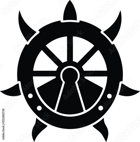 Silhouette of a Helm with Classic Wooden Finish Ship Control